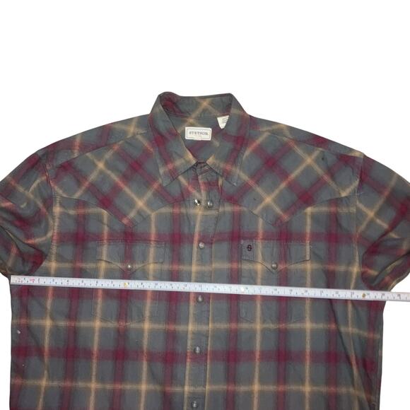 Stetson Men’s Dobby Plaid Long Sleeve Snap Front Flannel Shirt -XL - Picture 13 of 14